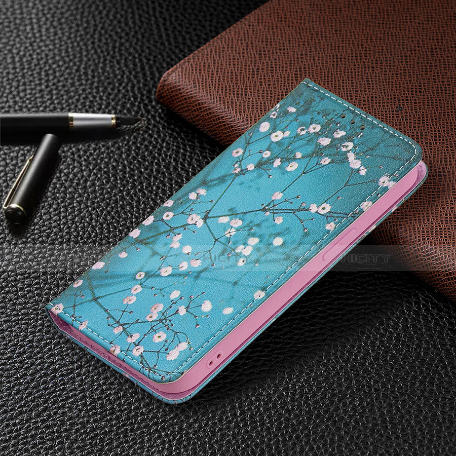 Custodia Portafoglio In Pelle Fiori Cover con Supporto per Apple iPhone 14 Plus Ciano