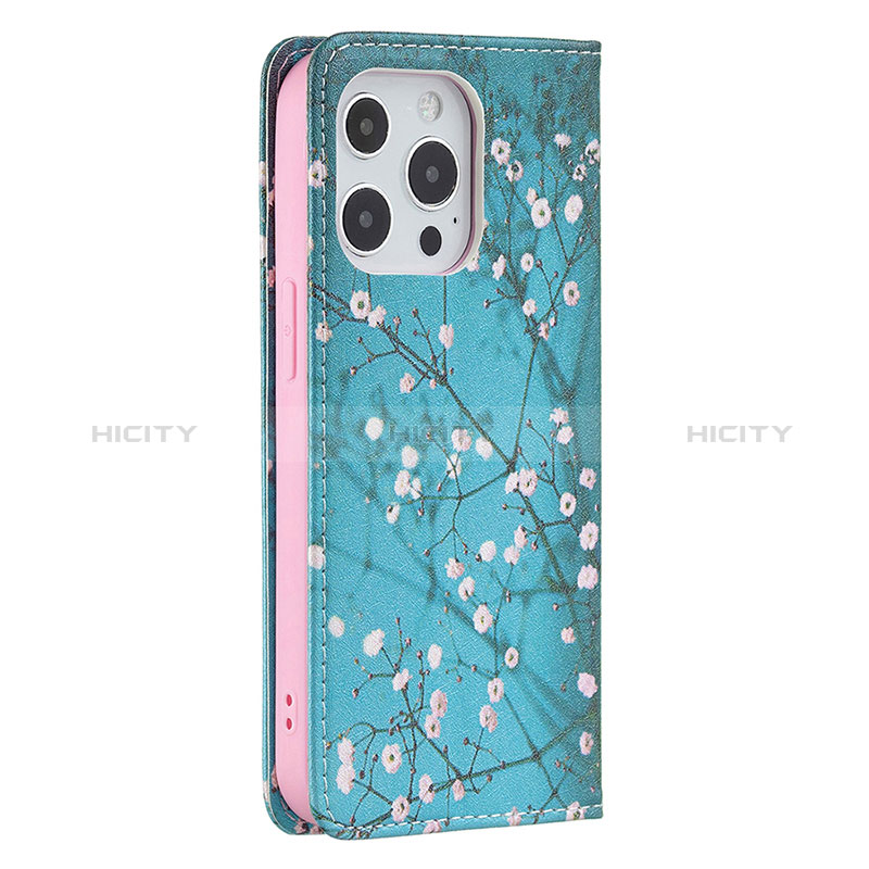 Custodia Portafoglio In Pelle Fiori Cover con Supporto per Apple iPhone 14 Pro Cielo Blu