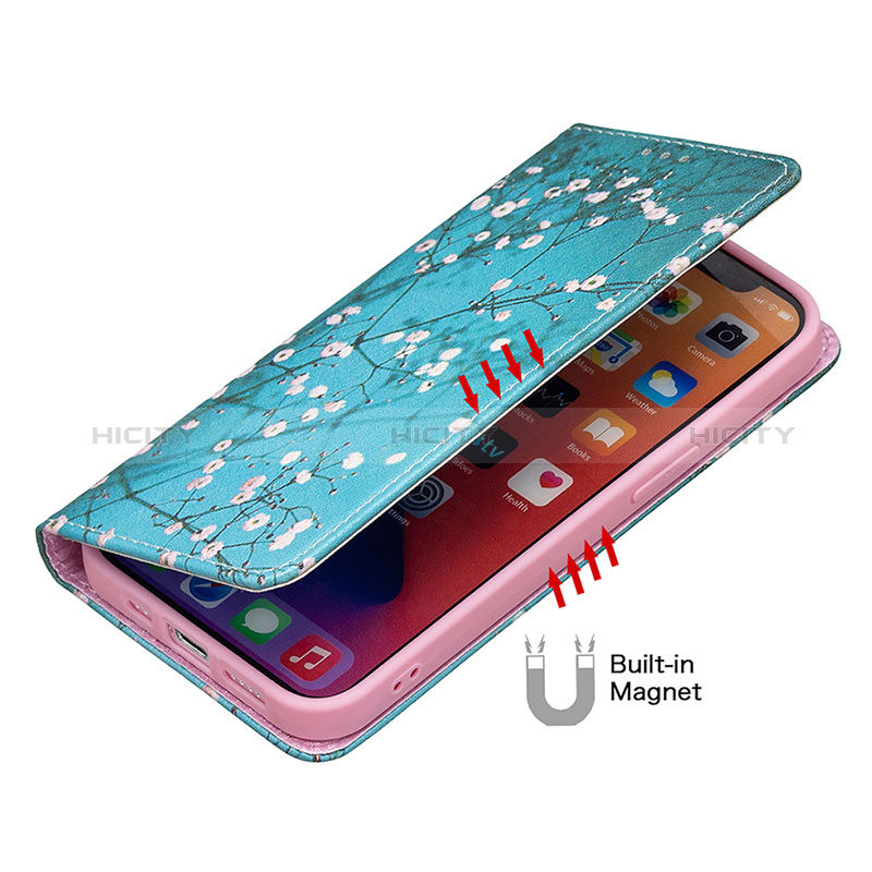 Custodia Portafoglio In Pelle Fiori Cover con Supporto per Apple iPhone 14 Pro Cielo Blu