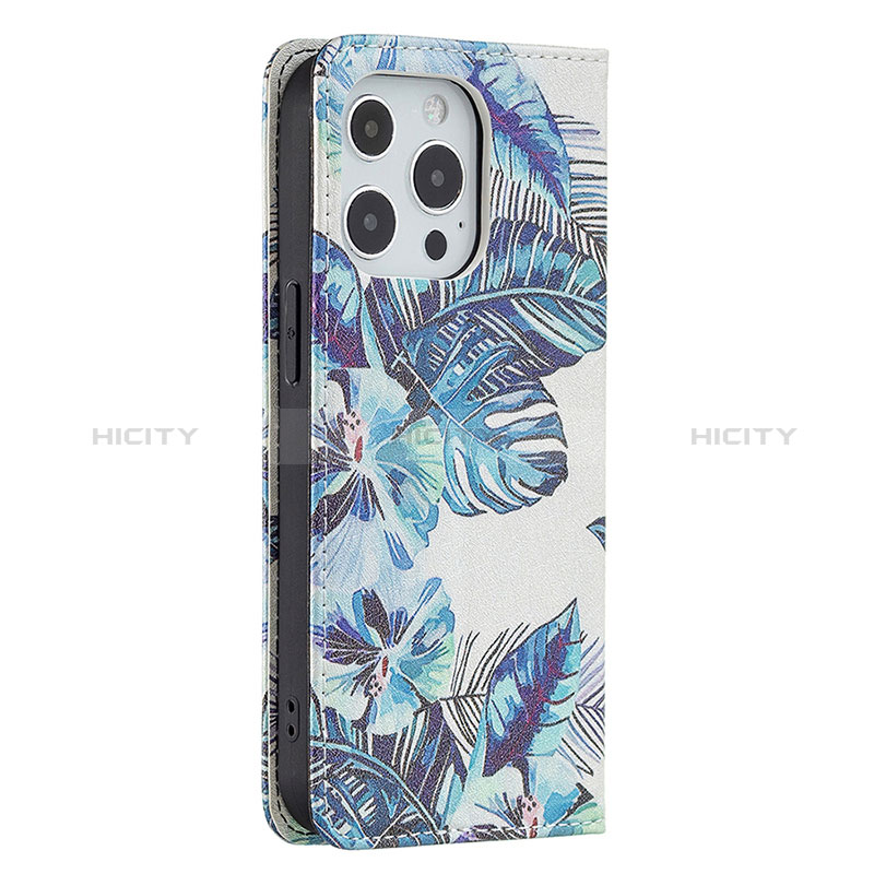 Custodia Portafoglio In Pelle Fiori Cover con Supporto per Apple iPhone 14 Pro Max Blu