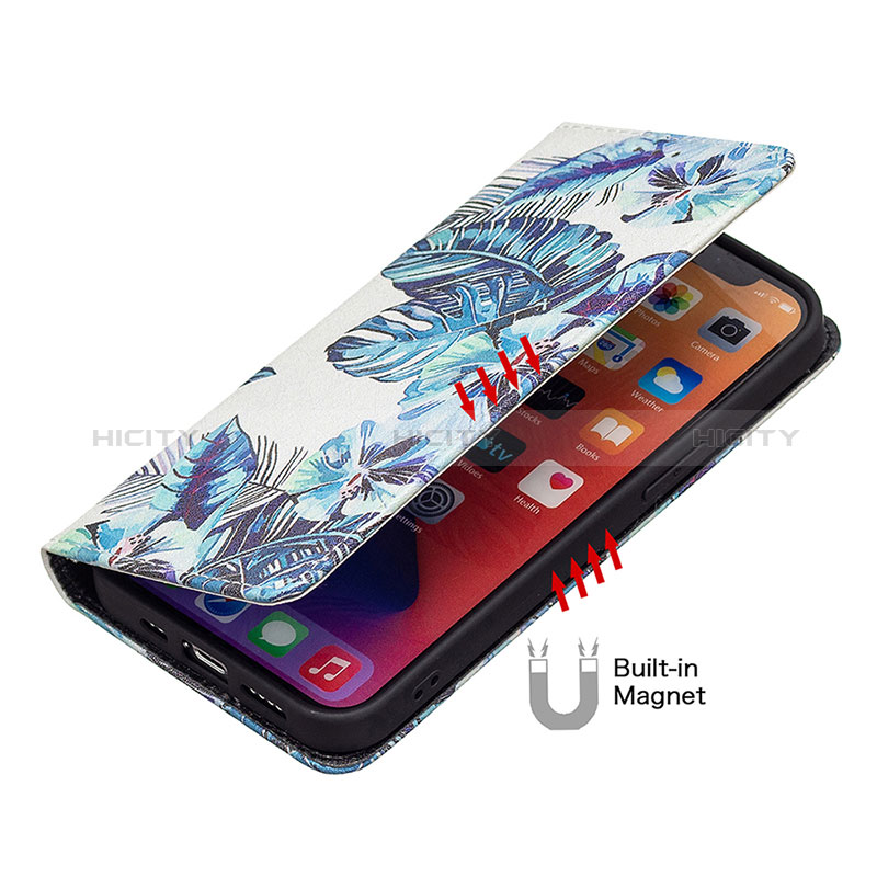 Custodia Portafoglio In Pelle Fiori Cover con Supporto per Apple iPhone 14 Pro Max Blu