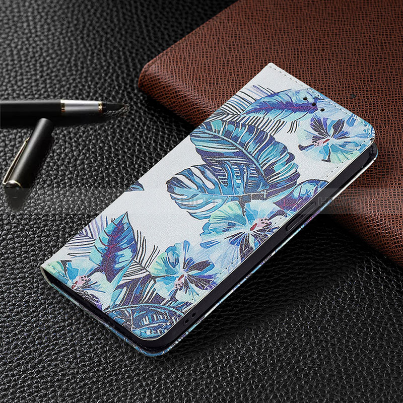 Custodia Portafoglio In Pelle Fiori Cover con Supporto per Apple iPhone 14 Pro Max Blu