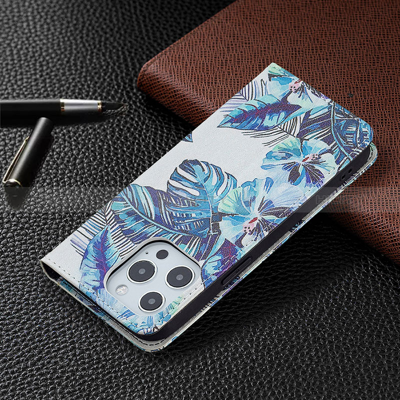 Custodia Portafoglio In Pelle Fiori Cover con Supporto per Apple iPhone 14 Pro Max Blu