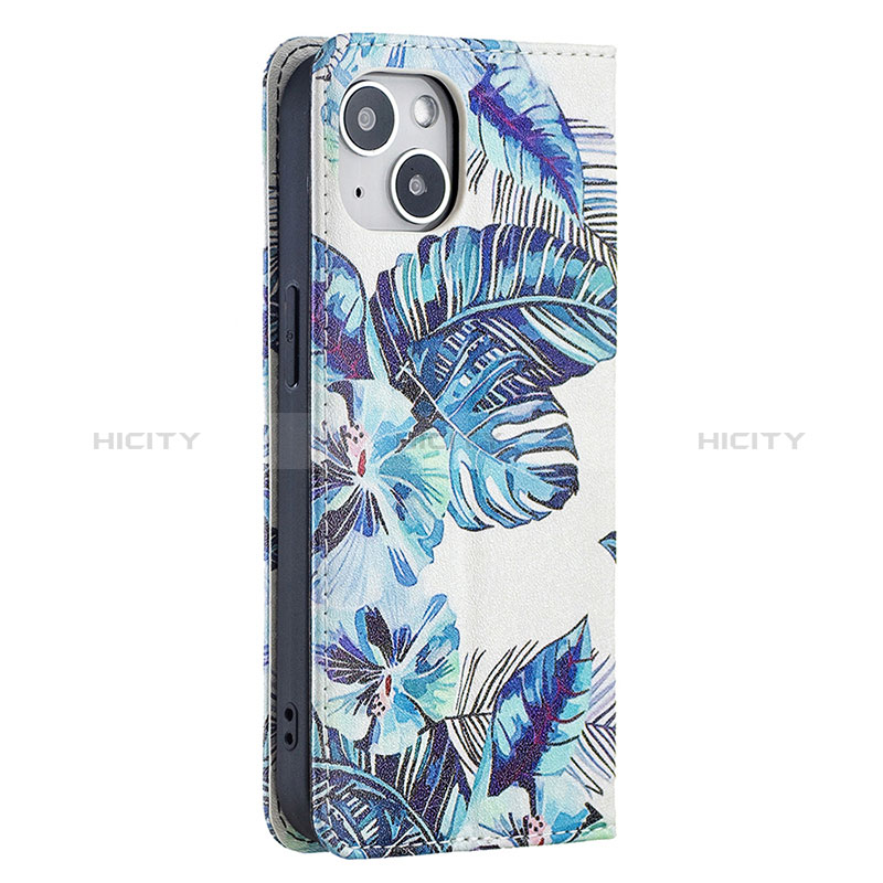 Custodia Portafoglio In Pelle Fiori Cover con Supporto per Apple iPhone 15 Blu