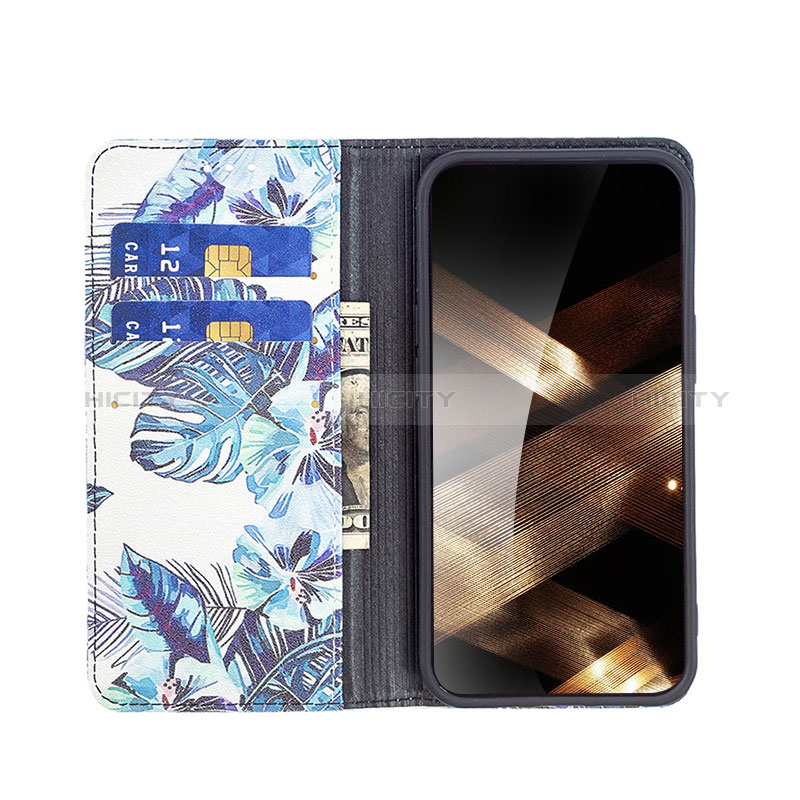 Custodia Portafoglio In Pelle Fiori Cover con Supporto per Apple iPhone 15 Blu