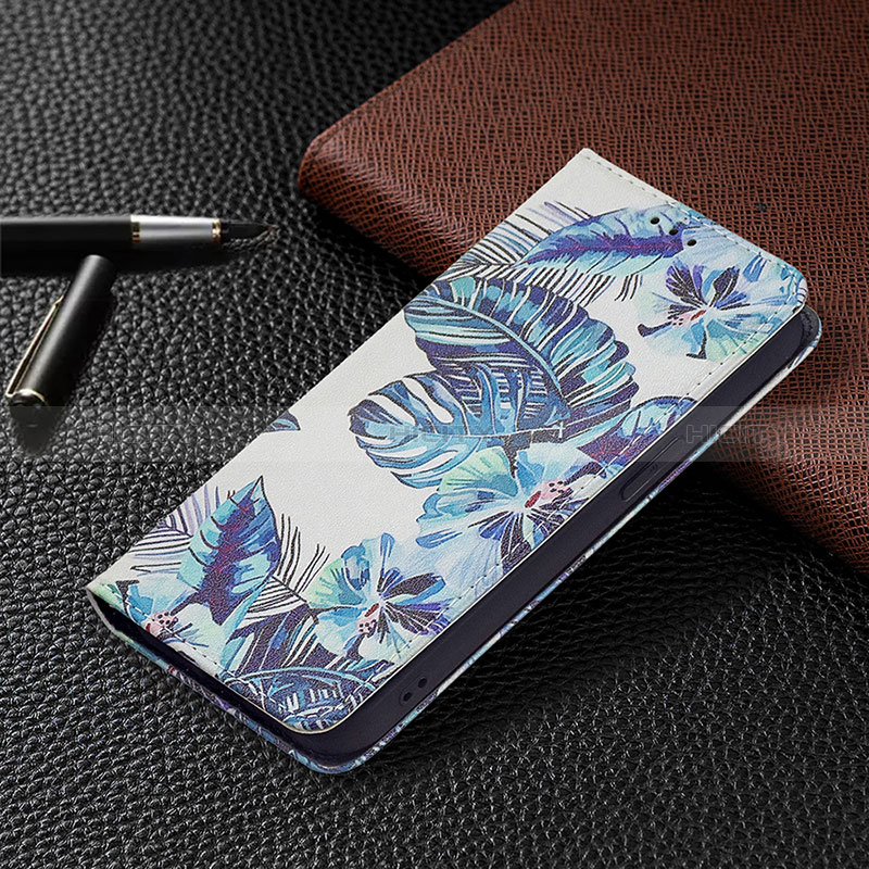 Custodia Portafoglio In Pelle Fiori Cover con Supporto per Apple iPhone 15 Blu