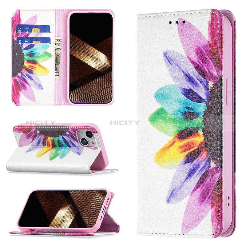 Custodia Portafoglio In Pelle Fiori Cover con Supporto per Apple iPhone 15 Plus Colorato