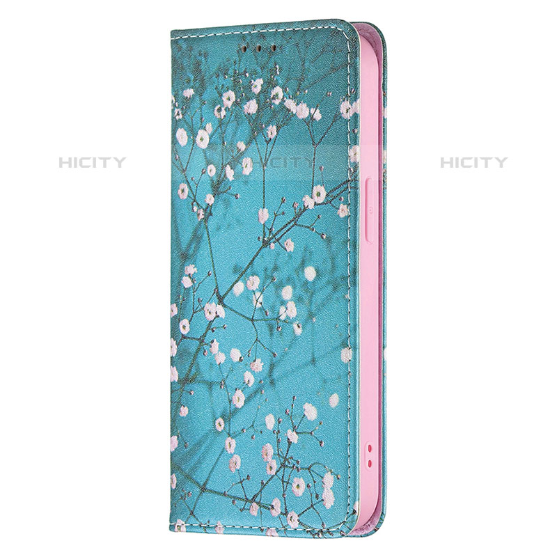 Custodia Portafoglio In Pelle Fiori Cover con Supporto per Apple iPhone 15 Pro Cielo Blu