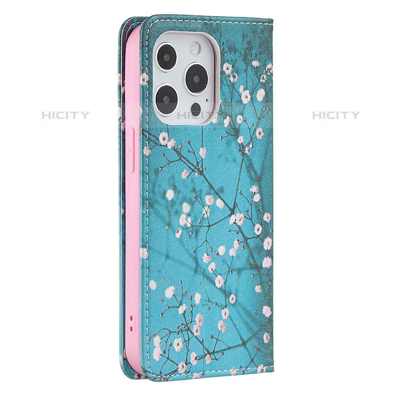 Custodia Portafoglio In Pelle Fiori Cover con Supporto per Apple iPhone 15 Pro Cielo Blu