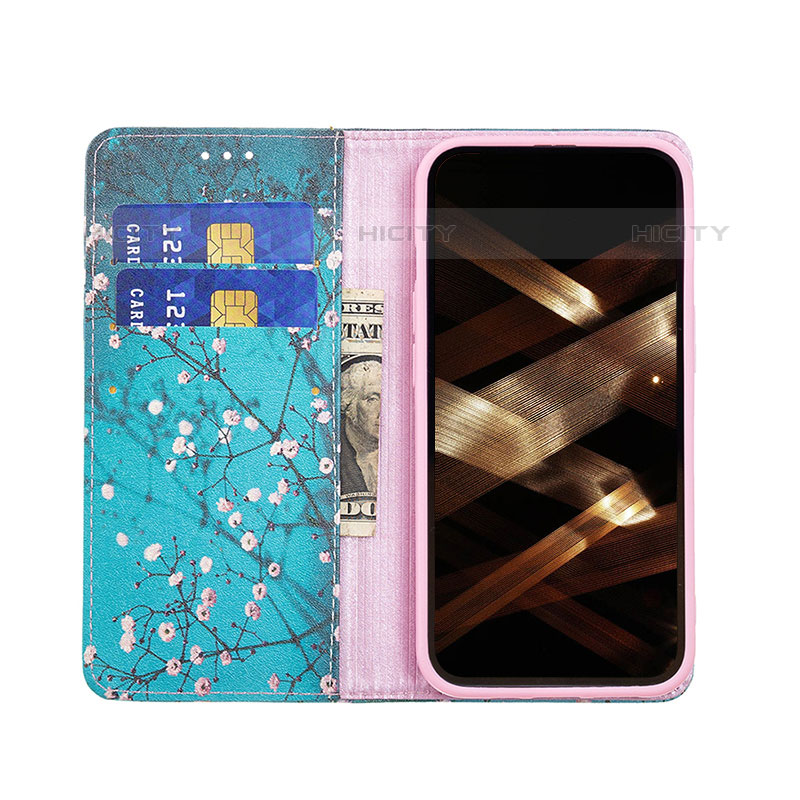 Custodia Portafoglio In Pelle Fiori Cover con Supporto per Apple iPhone 15 Pro Max Cielo Blu