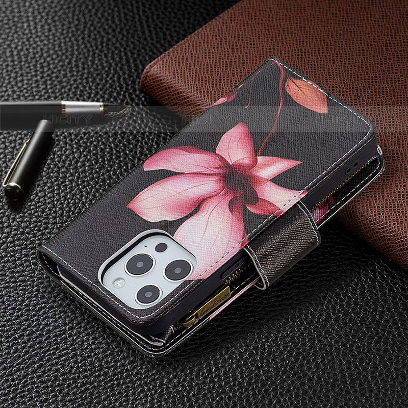 Custodia Portafoglio In Pelle Fiori Cover con Supporto per Apple iPhone 15 Pro Max Marrone