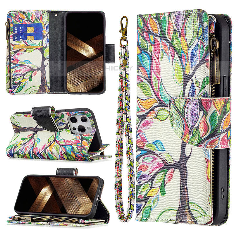 Custodia Portafoglio In Pelle Fiori Cover con Supporto per Apple iPhone 15 Pro Max Multicolore