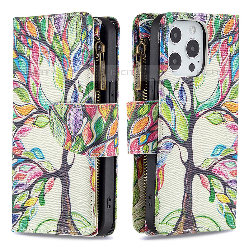 Custodia Portafoglio In Pelle Fiori Cover con Supporto per Apple iPhone 15 Pro Max Multicolore