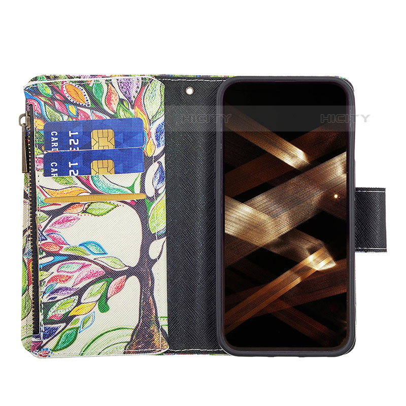 Custodia Portafoglio In Pelle Fiori Cover con Supporto per Apple iPhone 15 Pro Max Multicolore