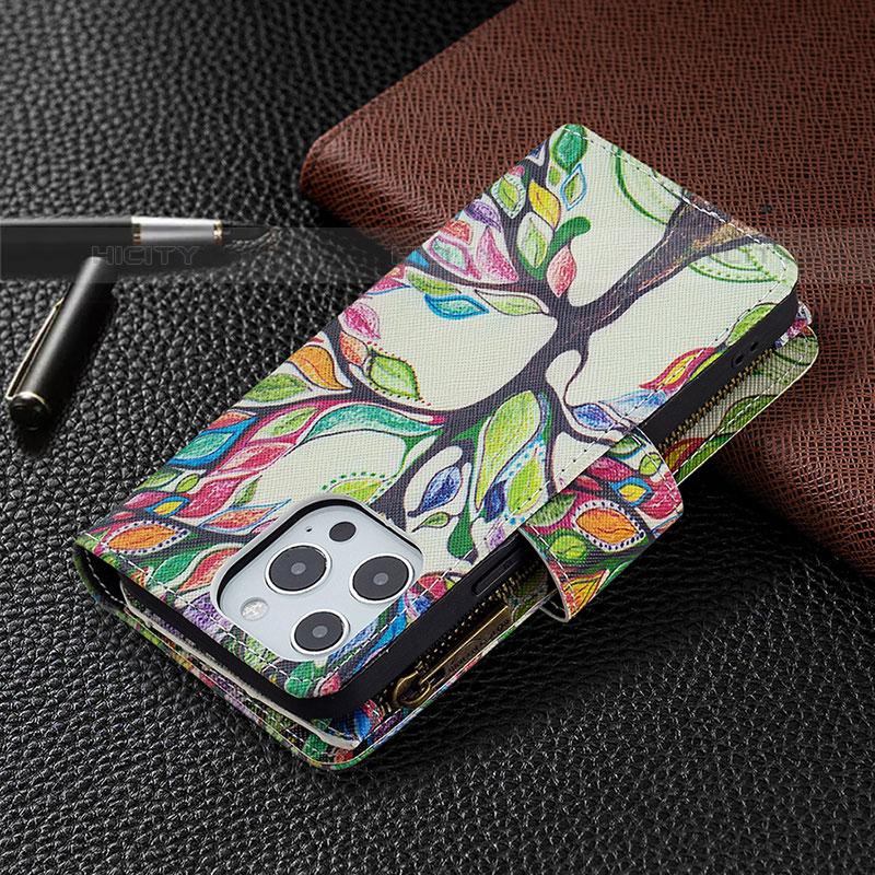 Custodia Portafoglio In Pelle Fiori Cover con Supporto per Apple iPhone 15 Pro Max Multicolore