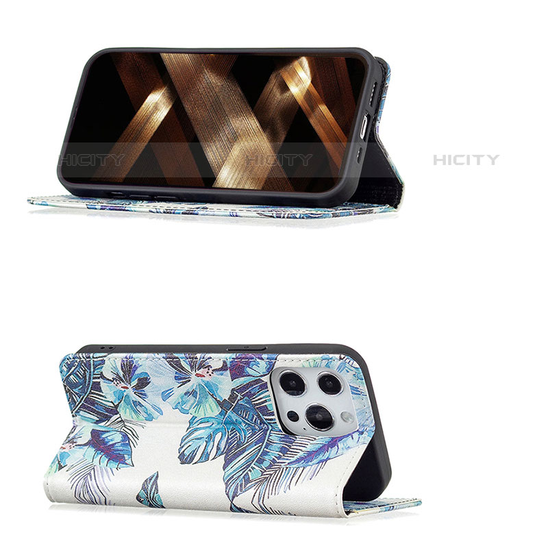 Custodia Portafoglio In Pelle Fiori Cover con Supporto per Apple iPhone 16 Pro Max Blu