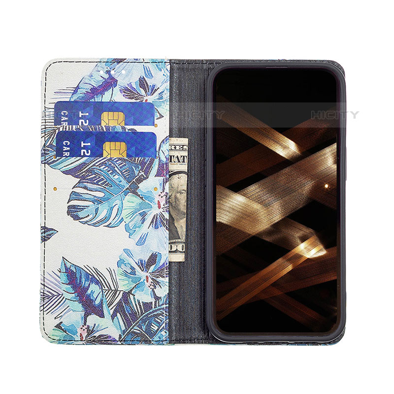 Custodia Portafoglio In Pelle Fiori Cover con Supporto per Apple iPhone 16 Pro Max Blu