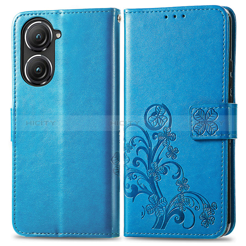 Custodia Portafoglio In Pelle Fiori Cover con Supporto per Asus Zenfone 9 Blu