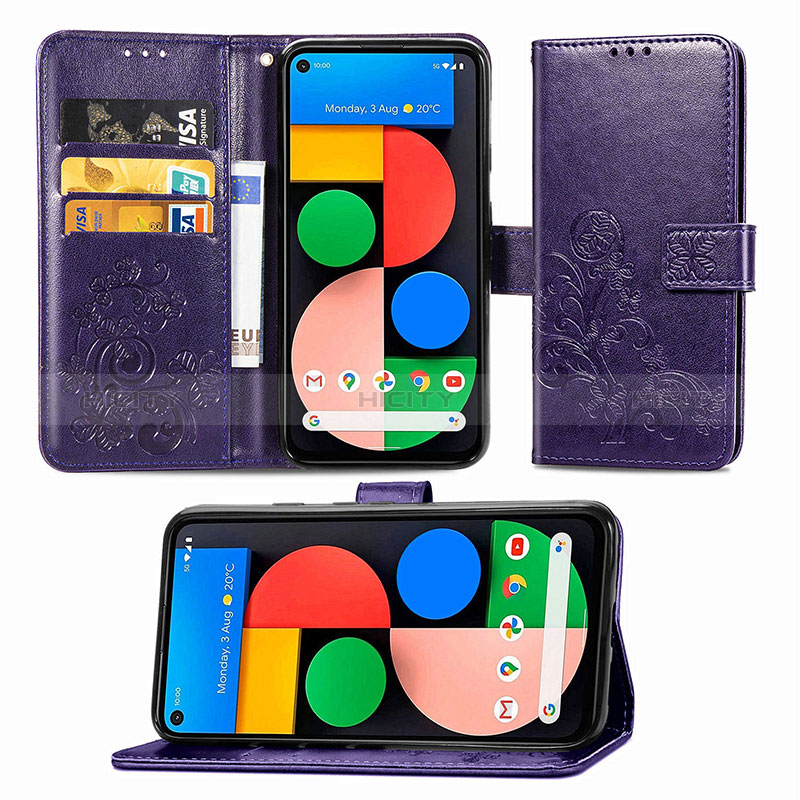 Custodia Portafoglio In Pelle Fiori Cover con Supporto per Google Pixel 5