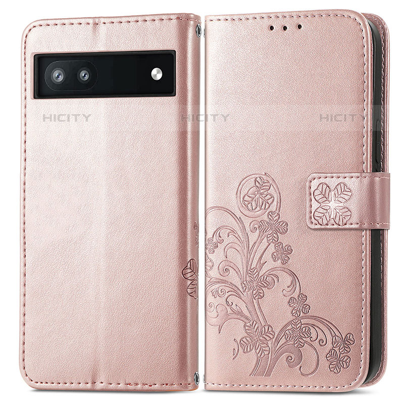 Custodia Portafoglio In Pelle Fiori Cover con Supporto per Google Pixel 6a 5G Oro Rosa