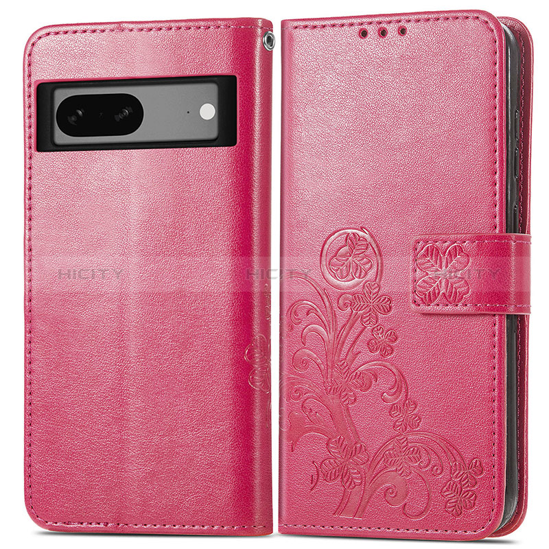 Custodia Portafoglio In Pelle Fiori Cover con Supporto per Google Pixel 7 5G Rosa Caldo