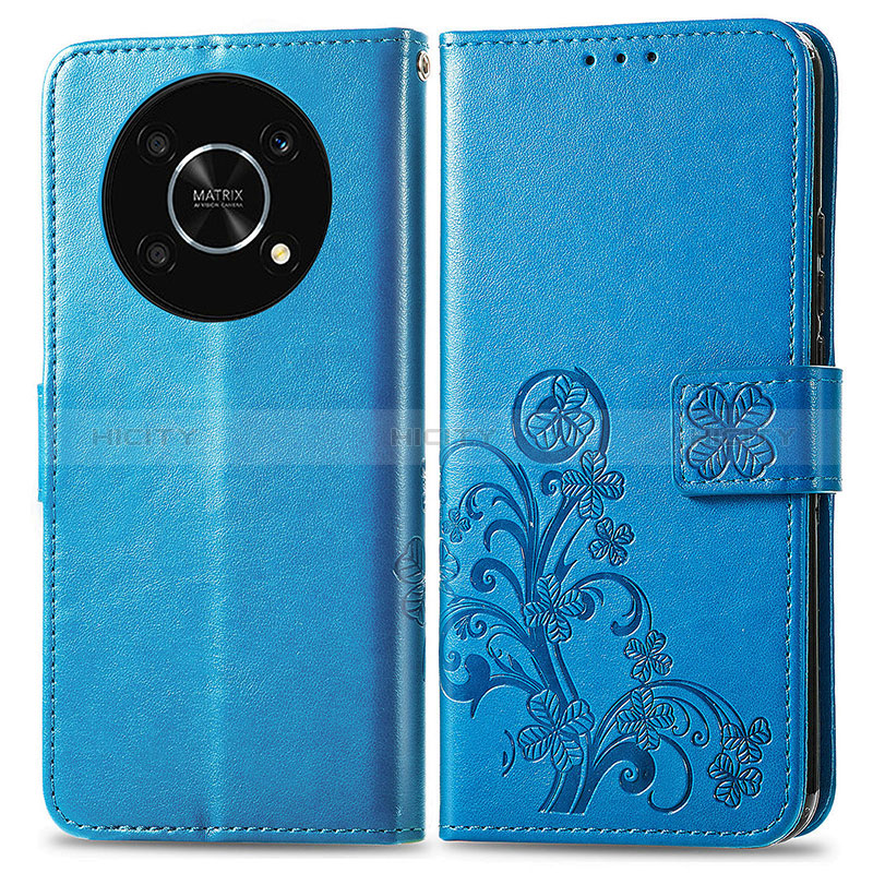 Custodia Portafoglio In Pelle Fiori Cover con Supporto per Huawei Enjoy 50 Pro Blu