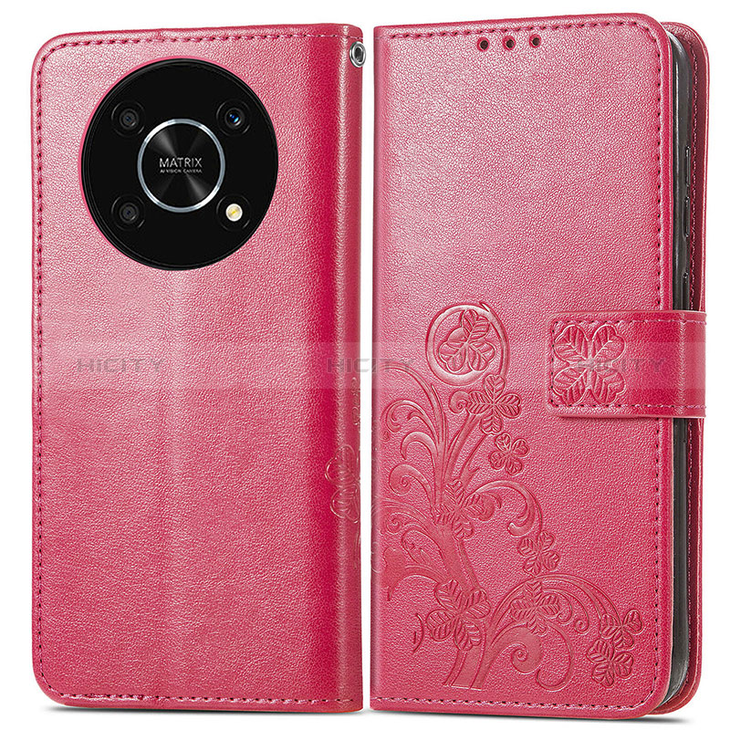 Custodia Portafoglio In Pelle Fiori Cover con Supporto per Huawei Enjoy 50 Pro Rosa Caldo