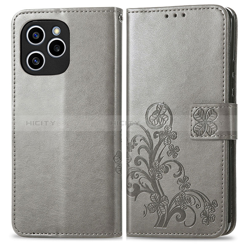 Custodia Portafoglio In Pelle Fiori Cover con Supporto per Huawei Honor 60 SE 5G Grigio