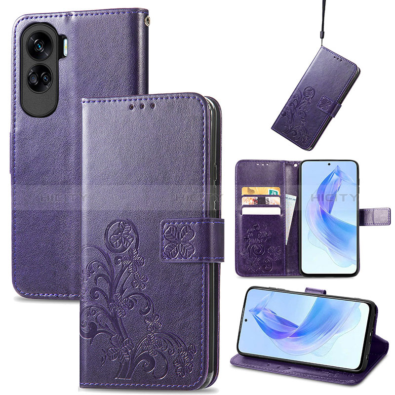 Custodia Portafoglio In Pelle Fiori Cover con Supporto per Huawei Honor 90 Lite 5G