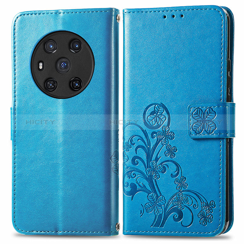 Custodia Portafoglio In Pelle Fiori Cover con Supporto per Huawei Honor Magic3 5G Blu