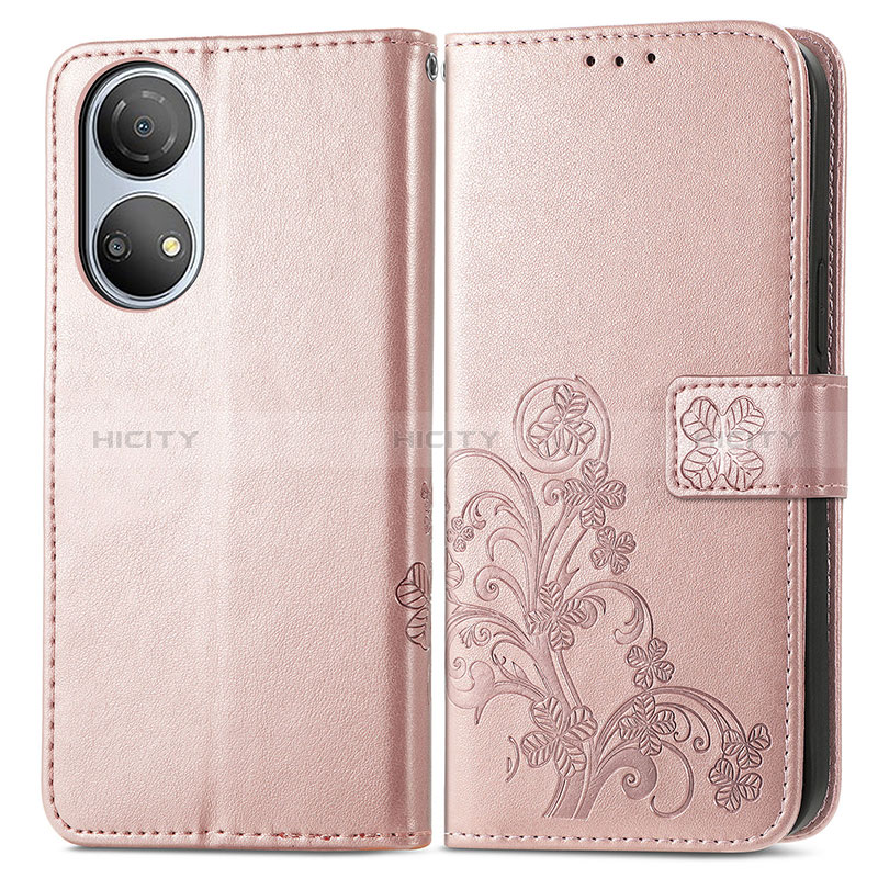 Custodia Portafoglio In Pelle Fiori Cover con Supporto per Huawei Honor X7 Oro Rosa