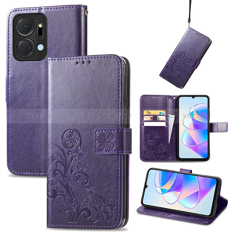 Custodia Portafoglio In Pelle Fiori Cover con Supporto per Huawei Honor X7a