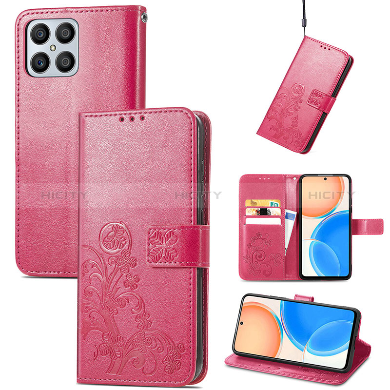 Custodia Portafoglio In Pelle Fiori Cover con Supporto per Huawei Honor X8 4G