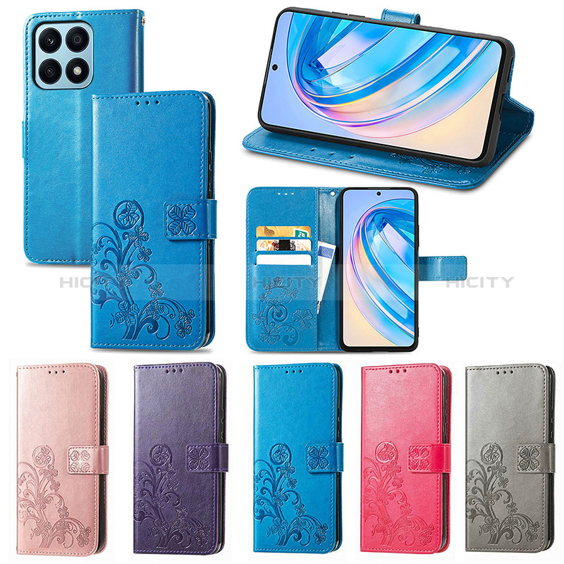 Custodia Portafoglio In Pelle Fiori Cover con Supporto per Huawei Honor X8a 4G