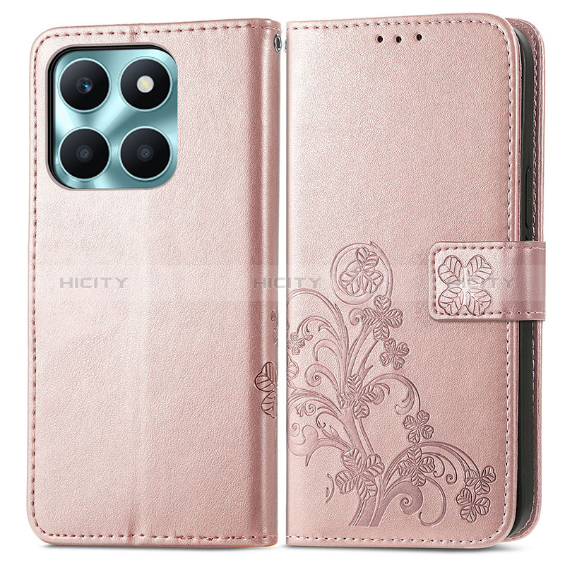 Custodia Portafoglio In Pelle Fiori Cover con Supporto per Huawei Honor X8b Oro Rosa