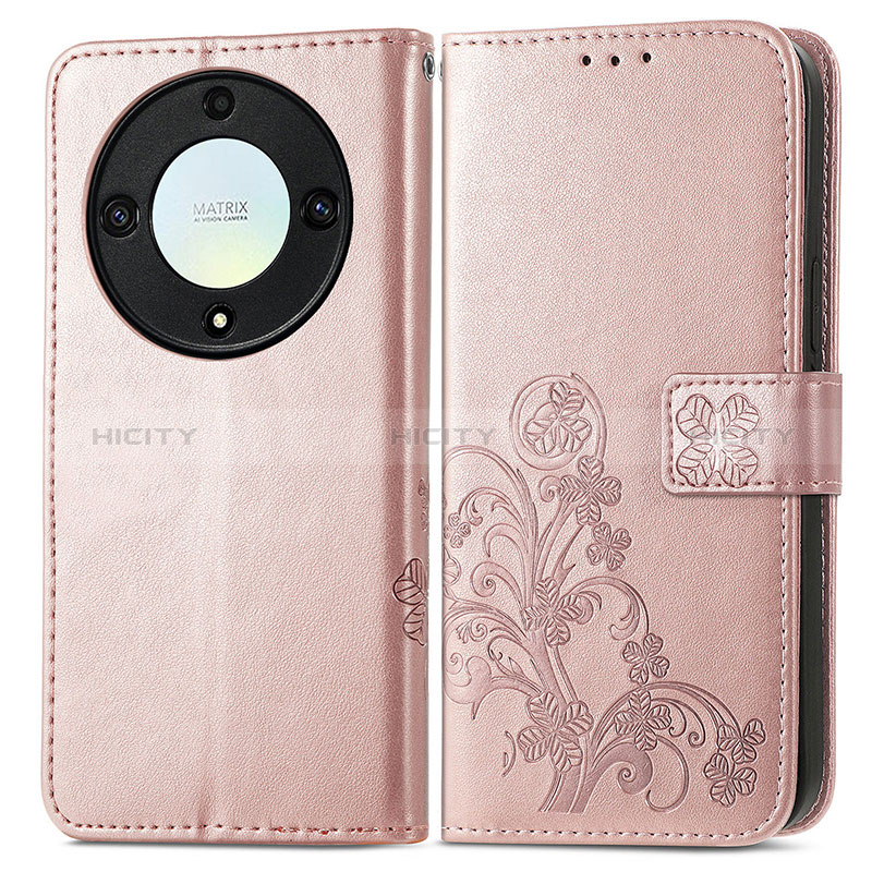 Custodia Portafoglio In Pelle Fiori Cover con Supporto per Huawei Honor X9a 5G Oro Rosa