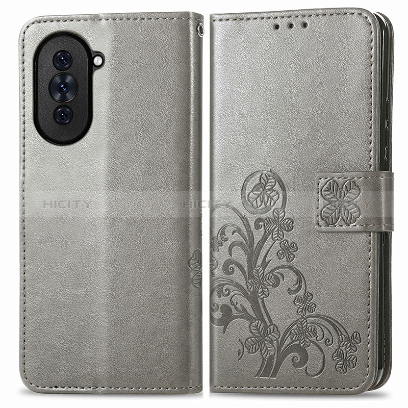 Custodia Portafoglio In Pelle Fiori Cover con Supporto per Huawei Nova 10 Grigio