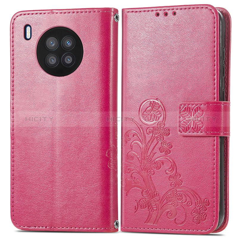 Custodia Portafoglio In Pelle Fiori Cover con Supporto per Huawei Nova 8i Rosa Caldo