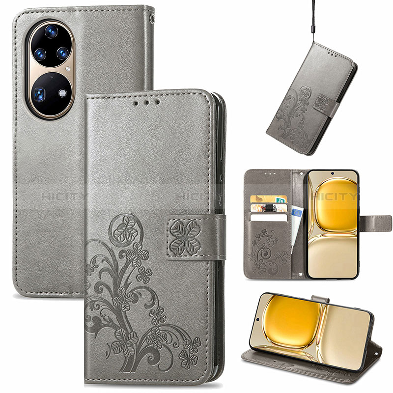 Custodia Portafoglio In Pelle Fiori Cover con Supporto per Huawei P50e