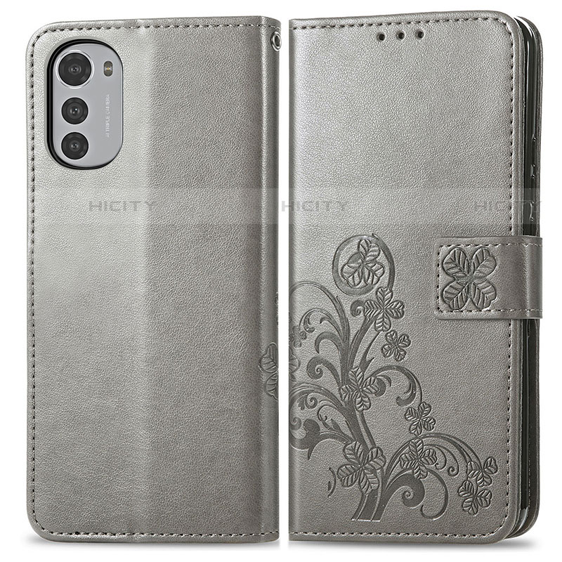 Custodia Portafoglio In Pelle Fiori Cover con Supporto per Motorola Moto E32 Grigio