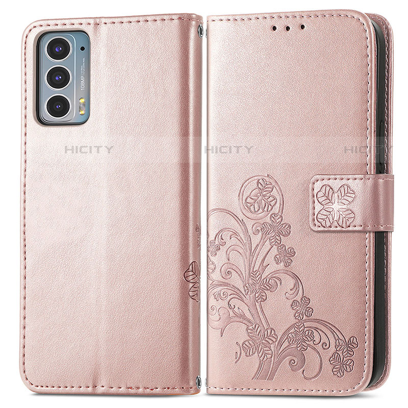 Custodia Portafoglio In Pelle Fiori Cover con Supporto per Motorola Moto Edge 20 5G Rosa