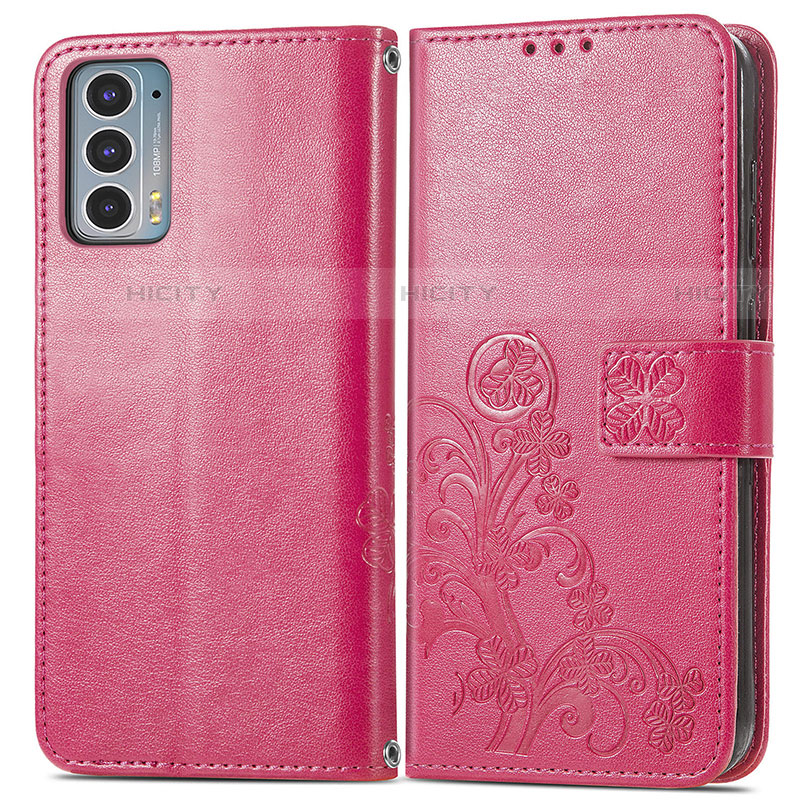 Custodia Portafoglio In Pelle Fiori Cover con Supporto per Motorola Moto Edge 20 5G Rosso