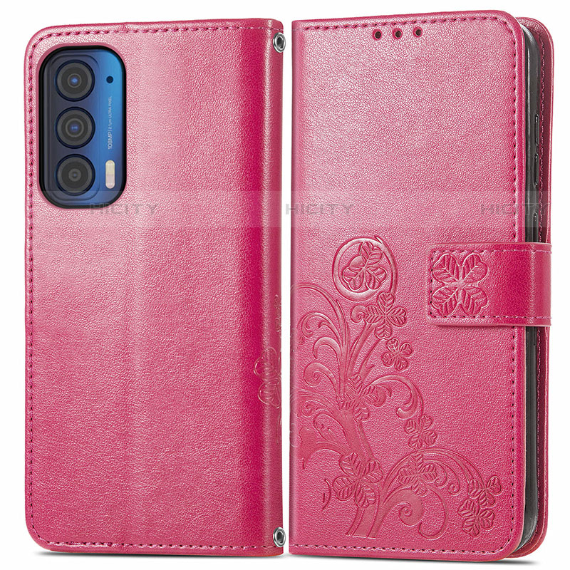 Custodia Portafoglio In Pelle Fiori Cover con Supporto per Motorola Moto Edge (2021) 5G Rosso