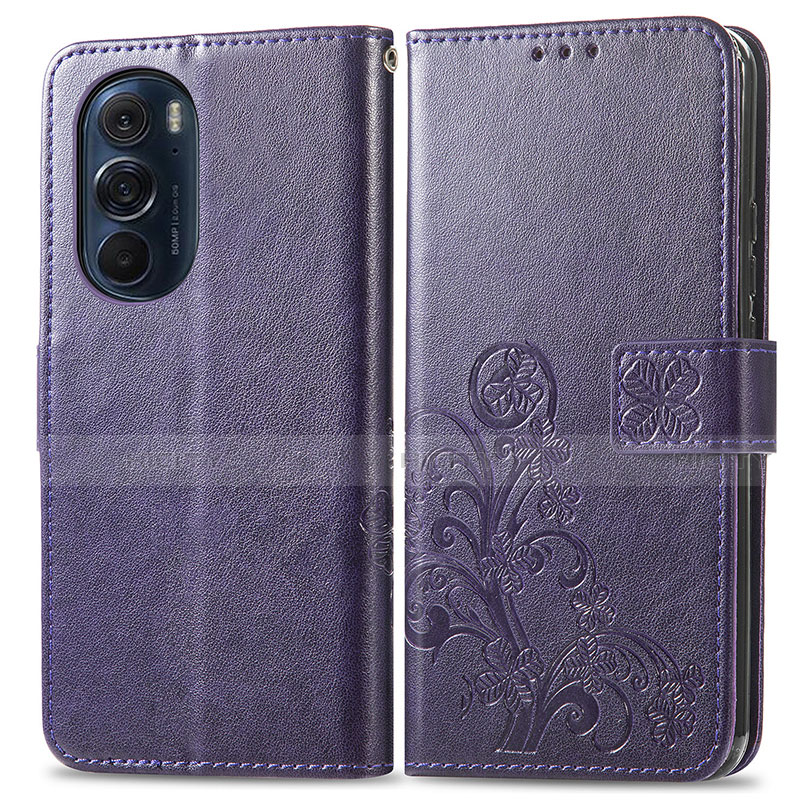 Custodia Portafoglio In Pelle Fiori Cover con Supporto per Motorola Moto Edge 30 Pro 5G Viola