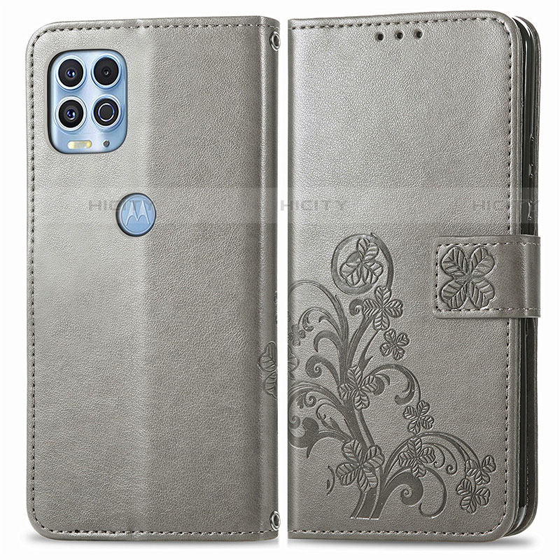 Custodia Portafoglio In Pelle Fiori Cover con Supporto per Motorola Moto Edge S 5G Grigio