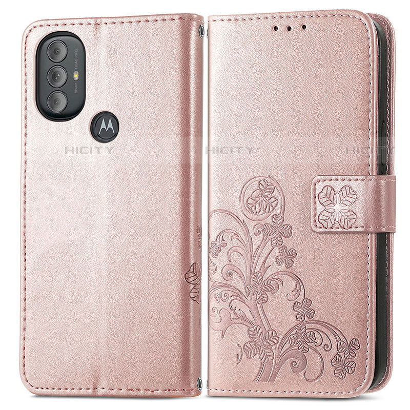 Custodia Portafoglio In Pelle Fiori Cover con Supporto per Motorola Moto G Play (2023) Rosa