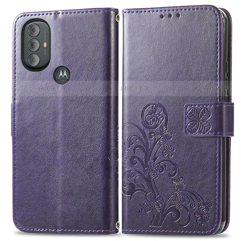 Custodia Portafoglio In Pelle Fiori Cover con Supporto per Motorola Moto G Play (2023) Viola