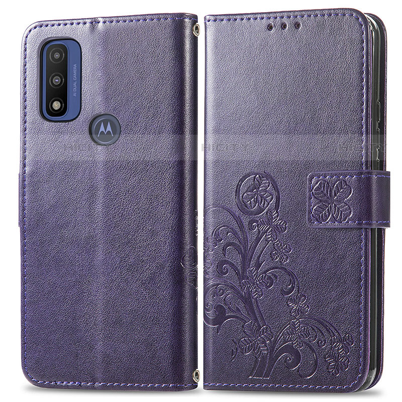 Custodia Portafoglio In Pelle Fiori Cover con Supporto per Motorola Moto G Pure Viola