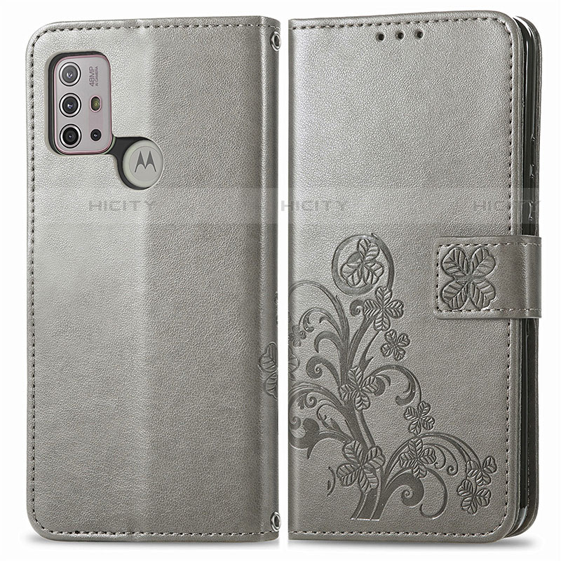 Custodia Portafoglio In Pelle Fiori Cover con Supporto per Motorola Moto G10 Grigio