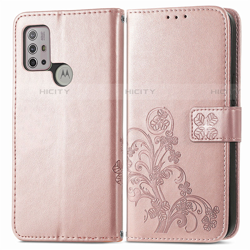 Custodia Portafoglio In Pelle Fiori Cover con Supporto per Motorola Moto G10 Rosa